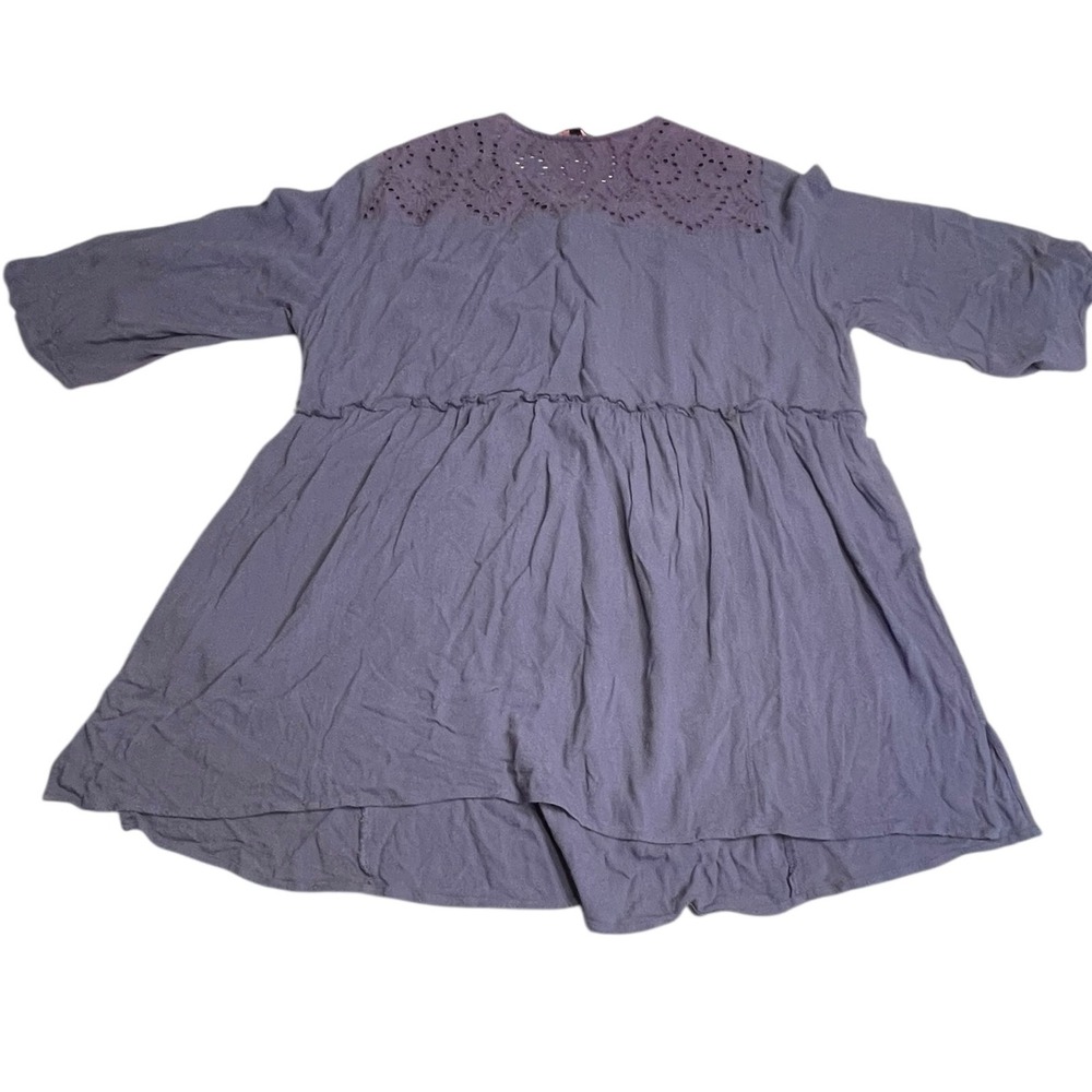 Ulla Popken Plus Size Blue Eyelet Trim Top Blouse Womens Size 16/18 Boho Casual